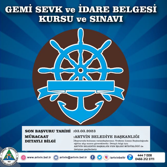 Trabzon Liman Başkanlığı tarafından Gemi Sevk ve İdare Belgesi kursu açılıyor.